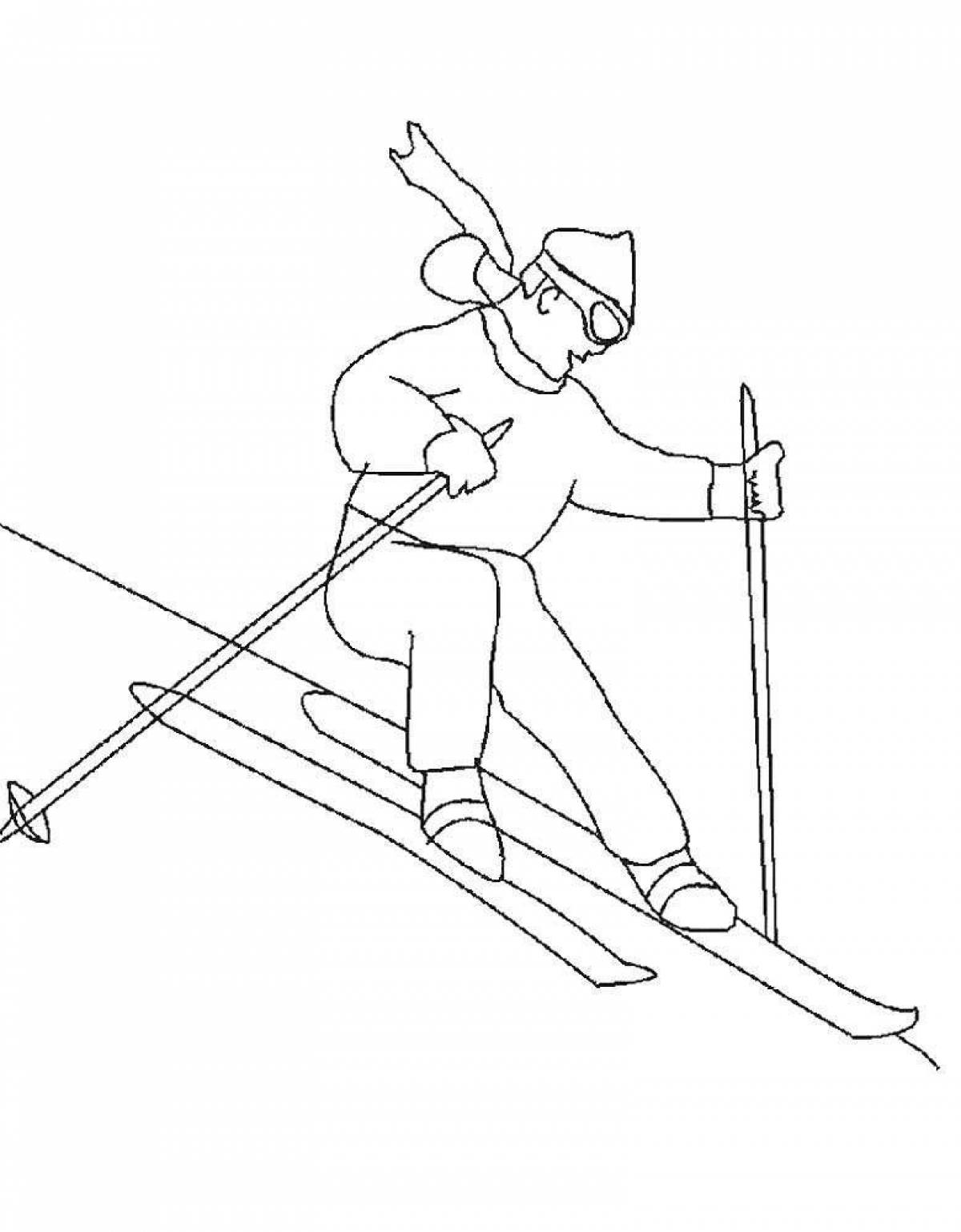 Coloring page energetic skier