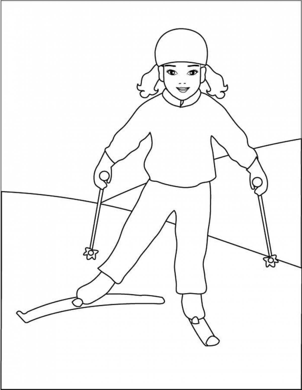 Раскраска смелый лыжник