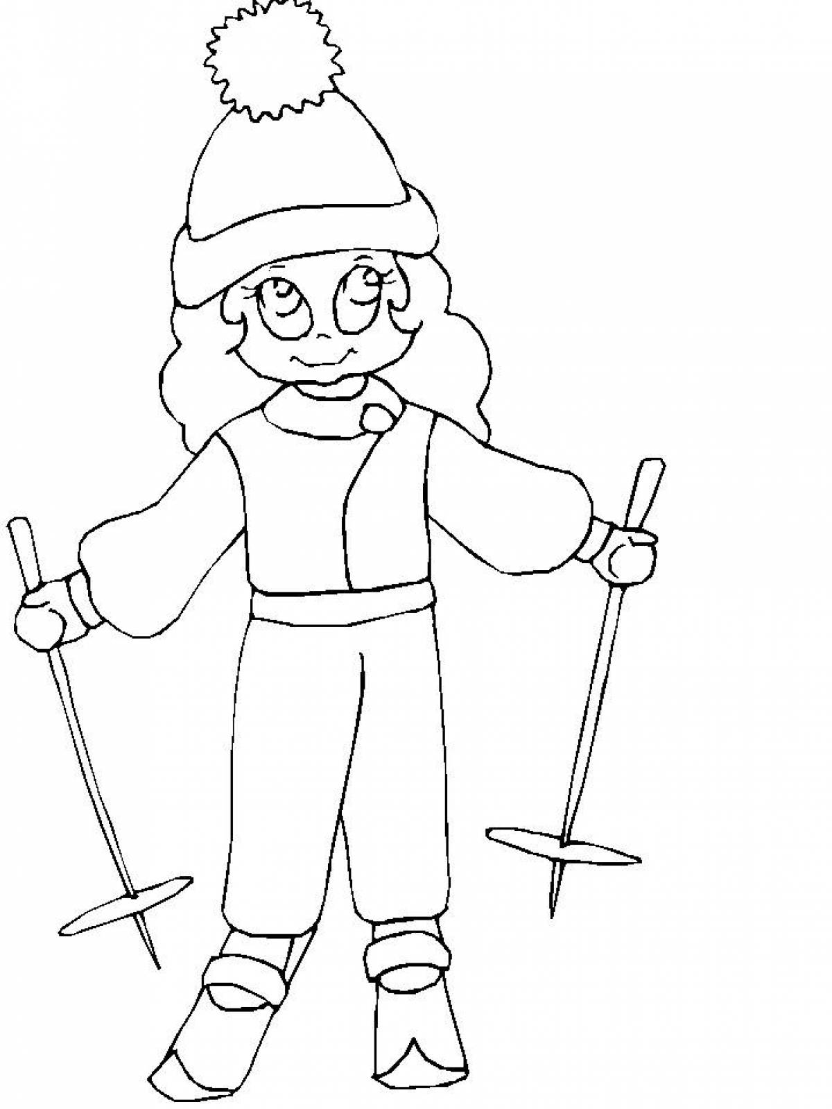 Coloring page cheerful skier