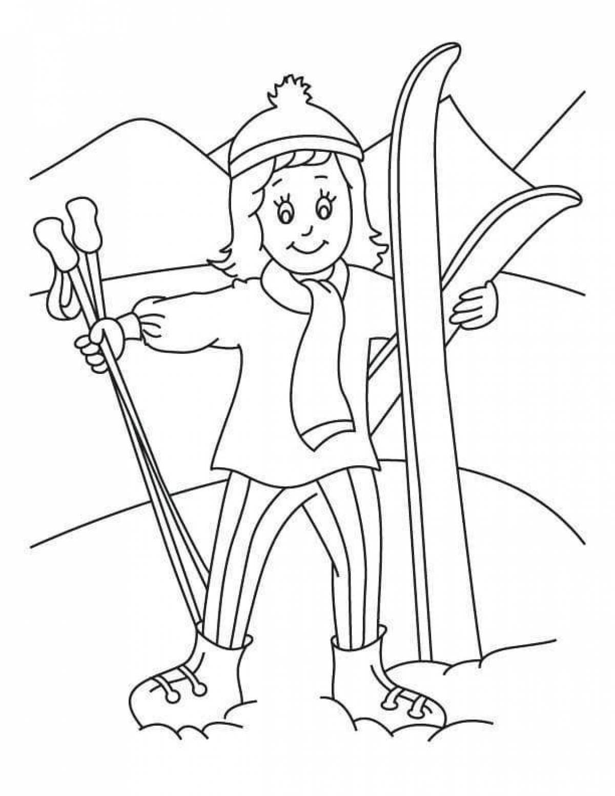 Coloring page outgoing skier