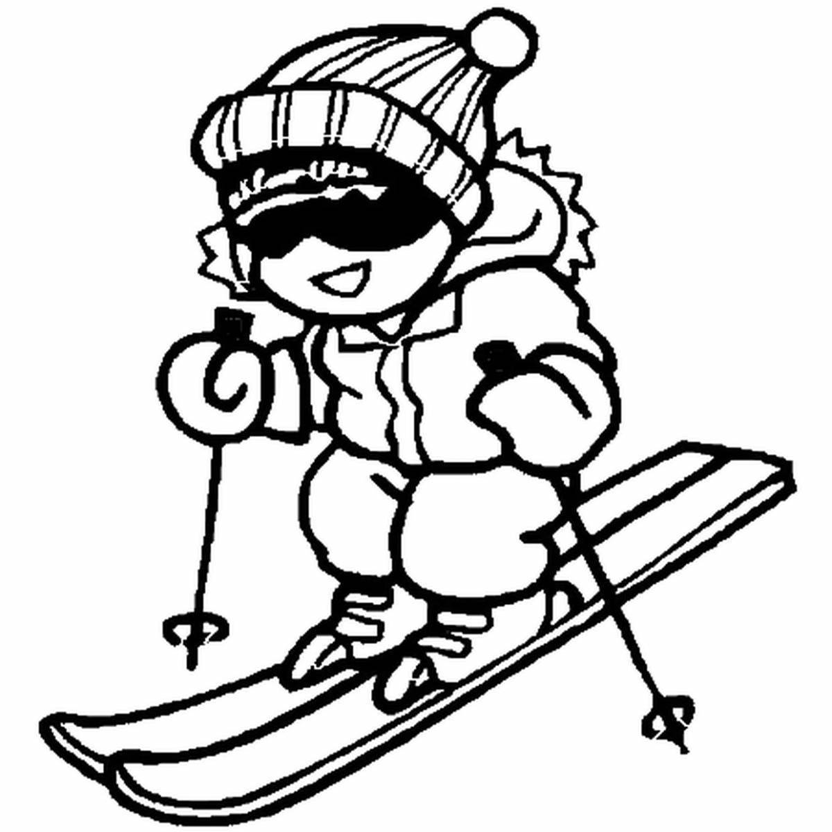 Анимированная страница раскраски лыжника
