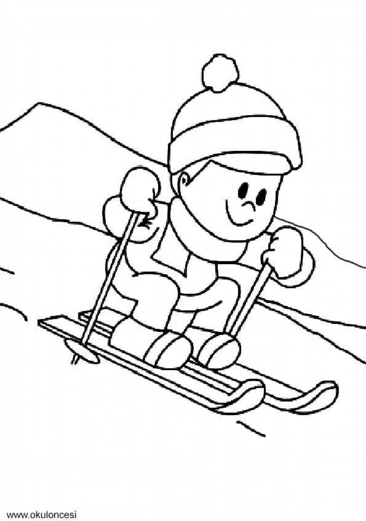 Раскраска буйный лыжник