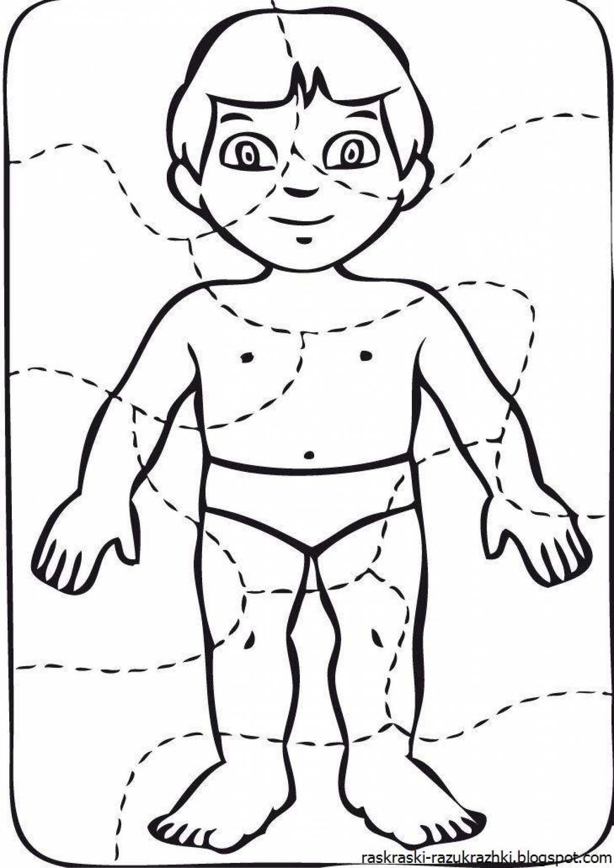 Веселая страница раскраски человеческого тела для младенцев