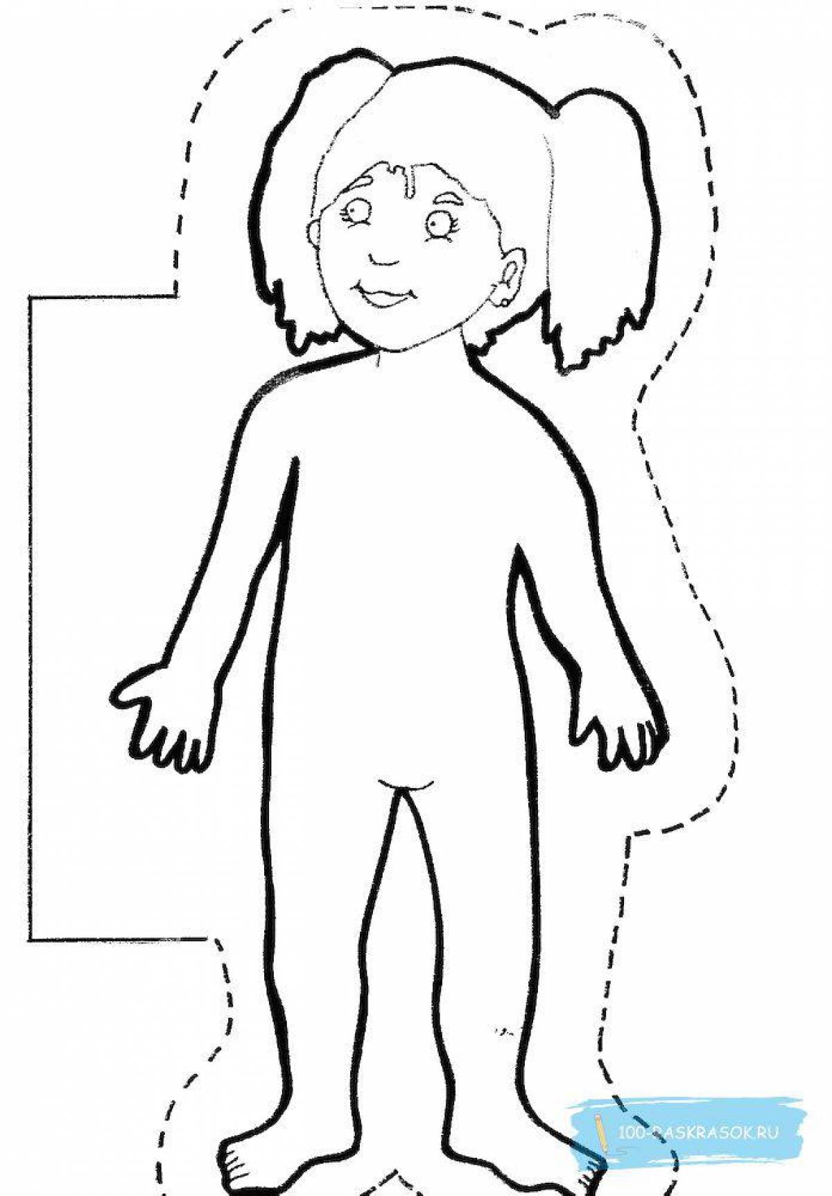 Colorful human body coloring page for students