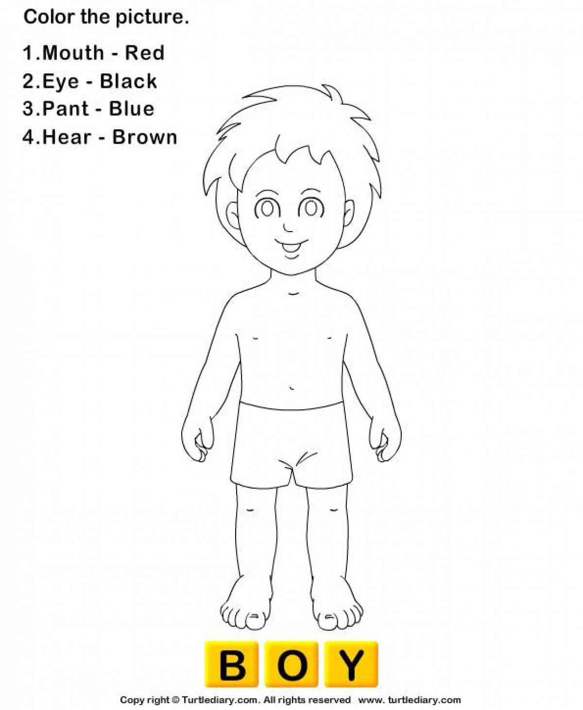 Яркая страница раскраски человеческого тела для самых маленьких
