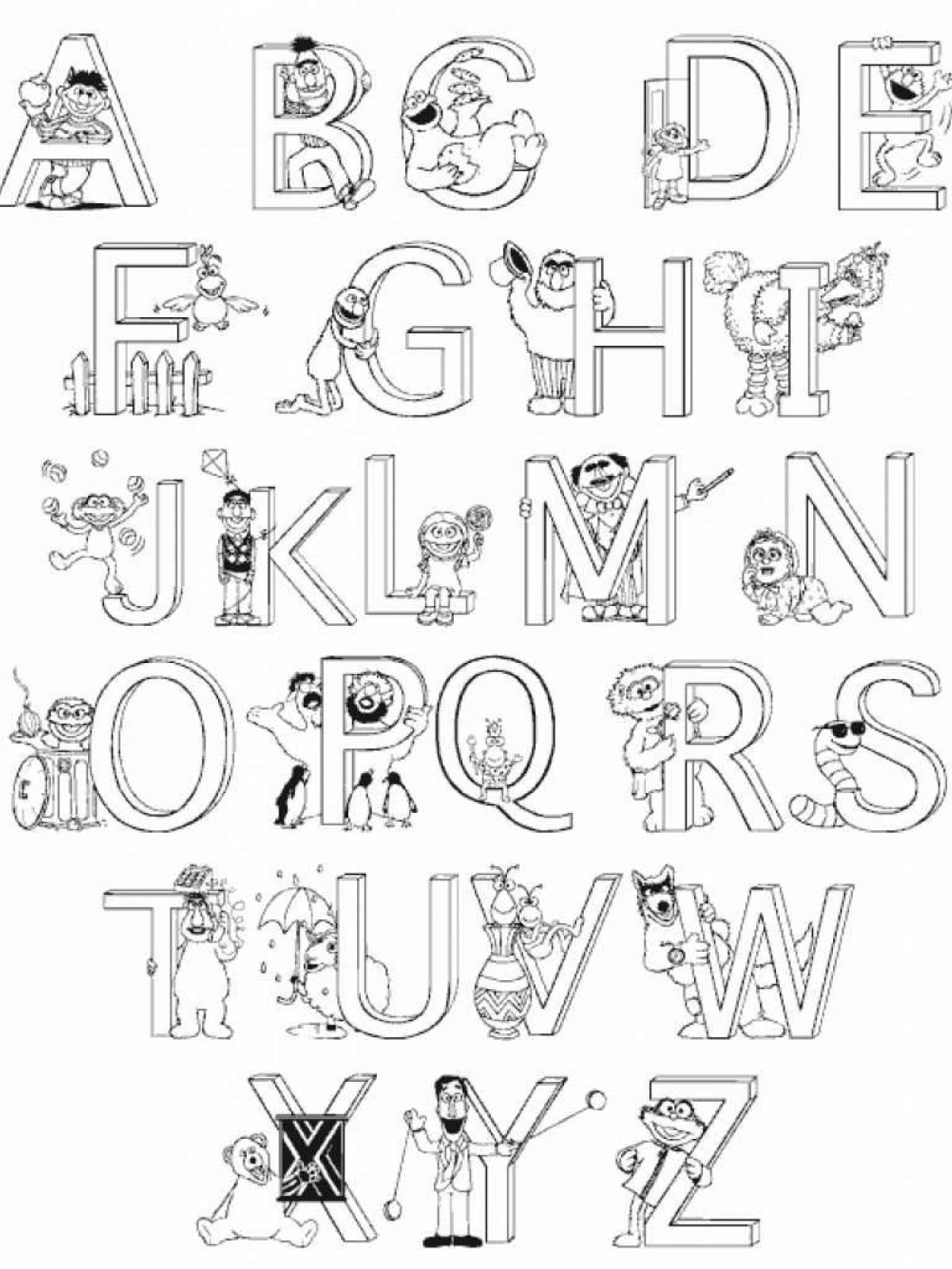 Веселая раскраска английского алфавита для детей