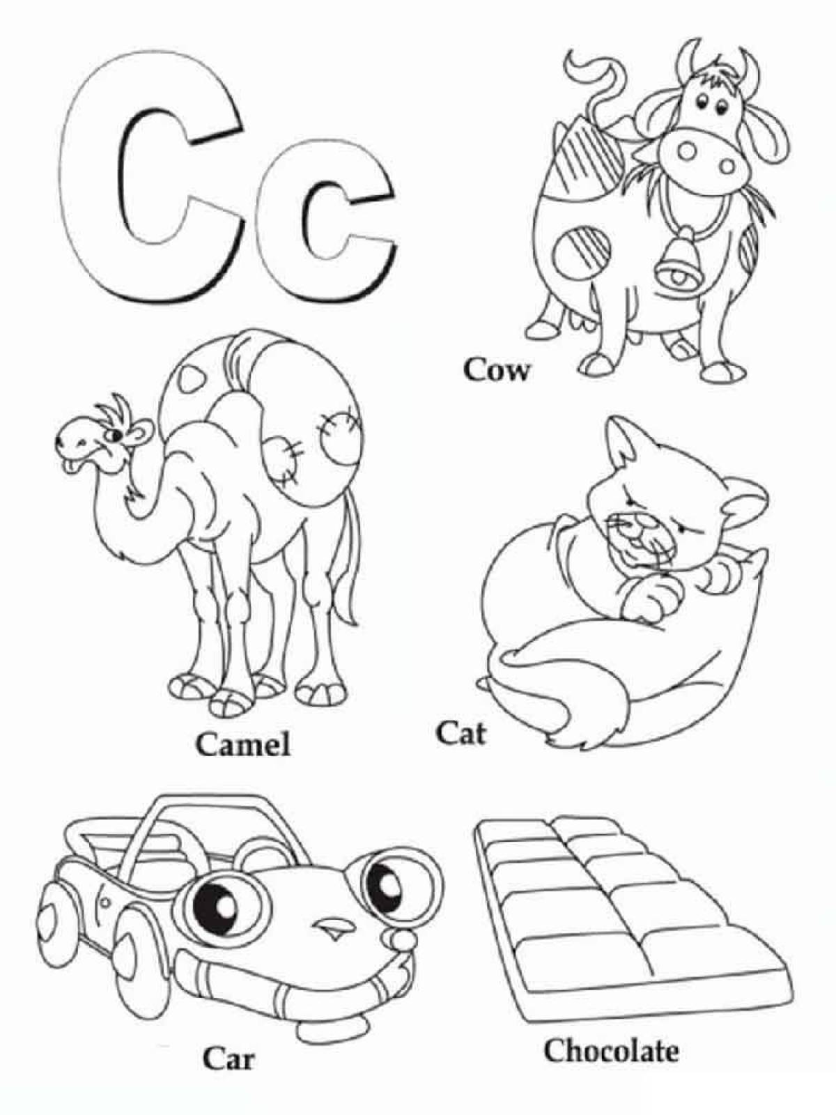 Colorful english alphabet coloring page for beginners