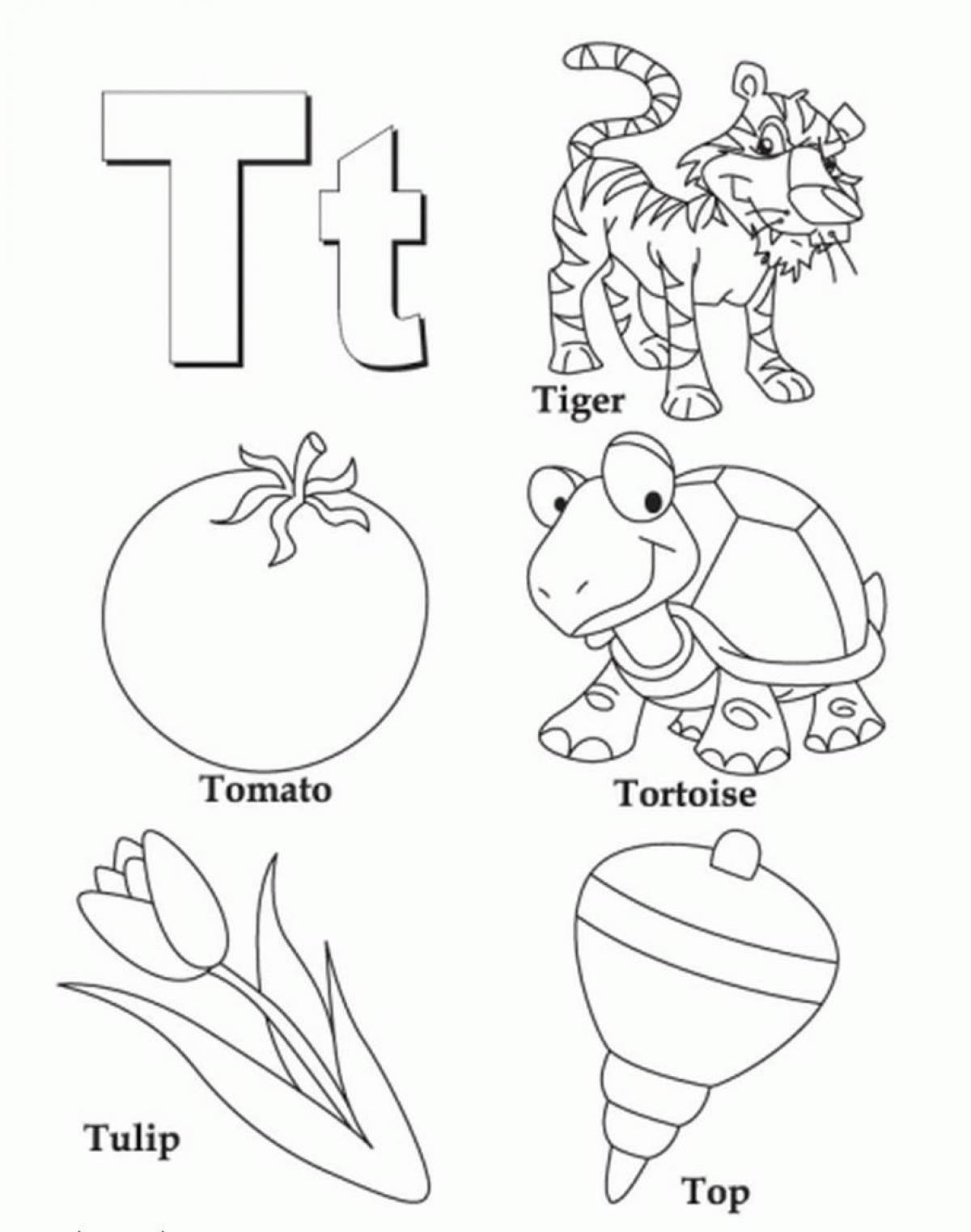 Красочная страница раскраски с английским алфавитом для детей с любыми способностями