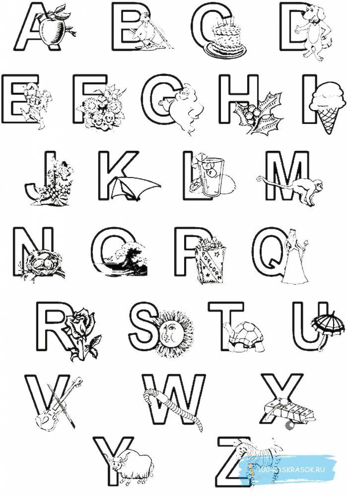Colorful coloring page with english alphabet for kids of all nationalities