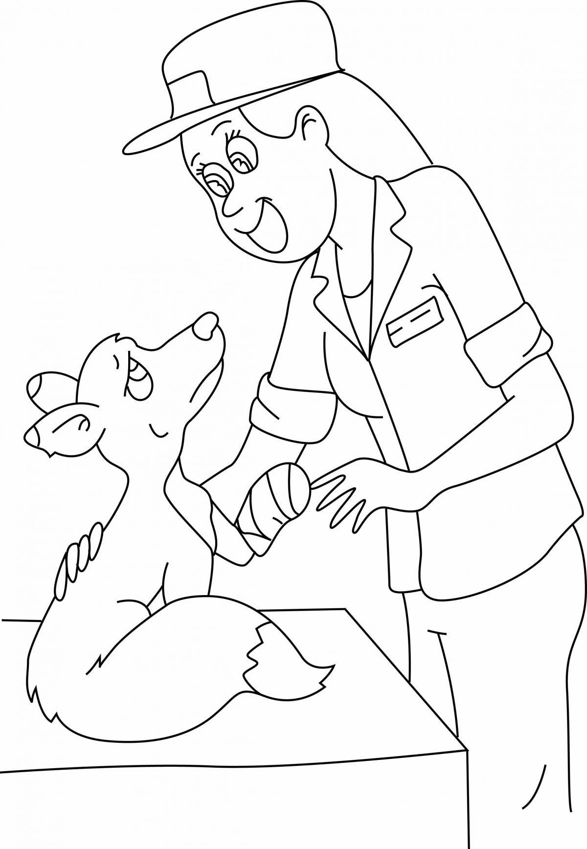 Joyful veterinarian coloring page