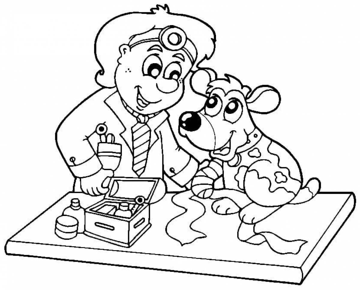 Coloring page cheerful veterinarian