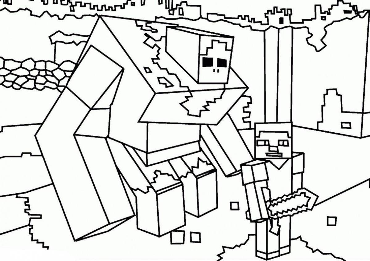 Яркая страница раскраски minecraft village