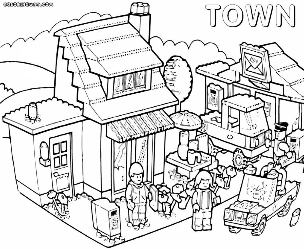 Glorious minecraft village coloring page