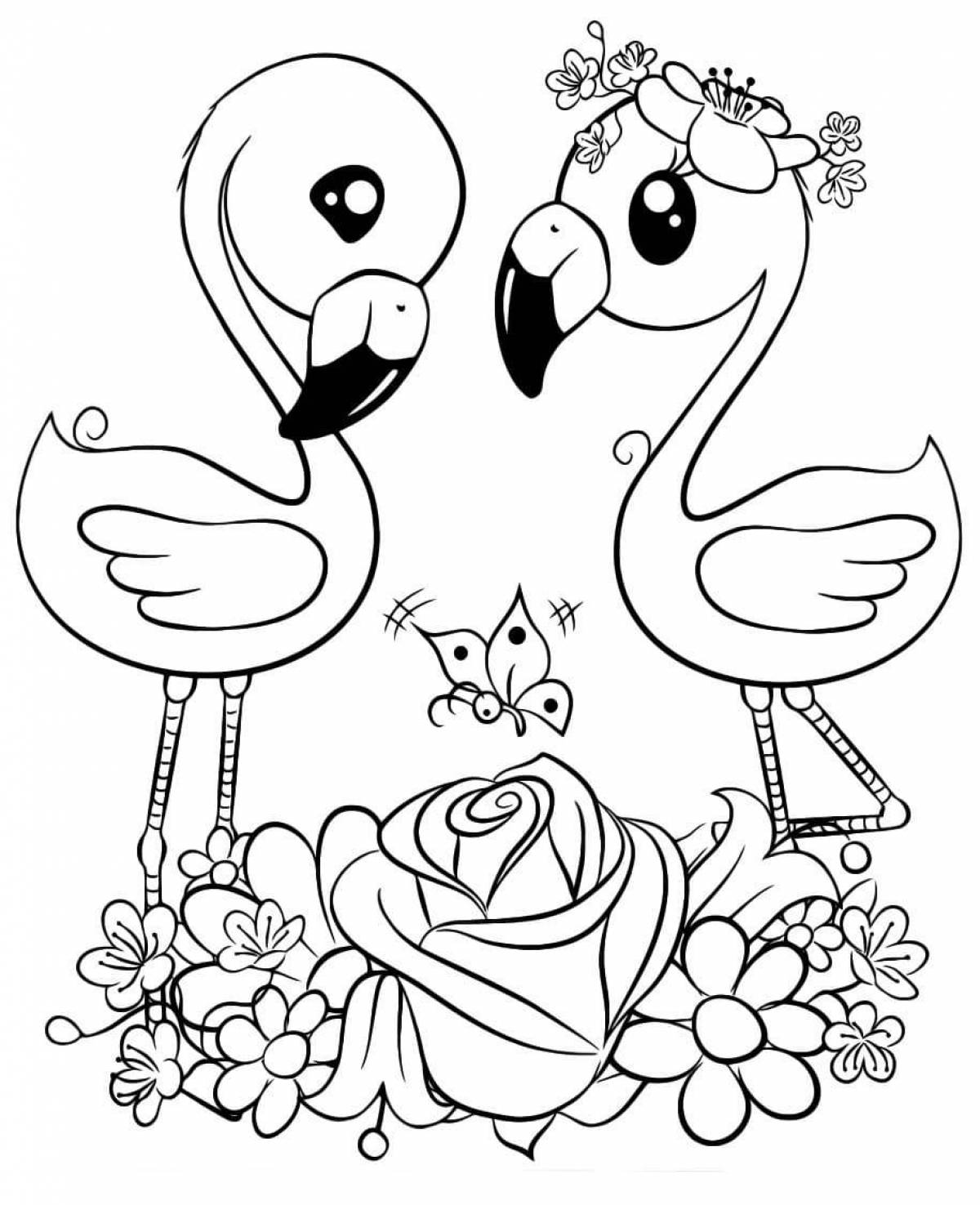 Cute flamingos coloring pages for kids