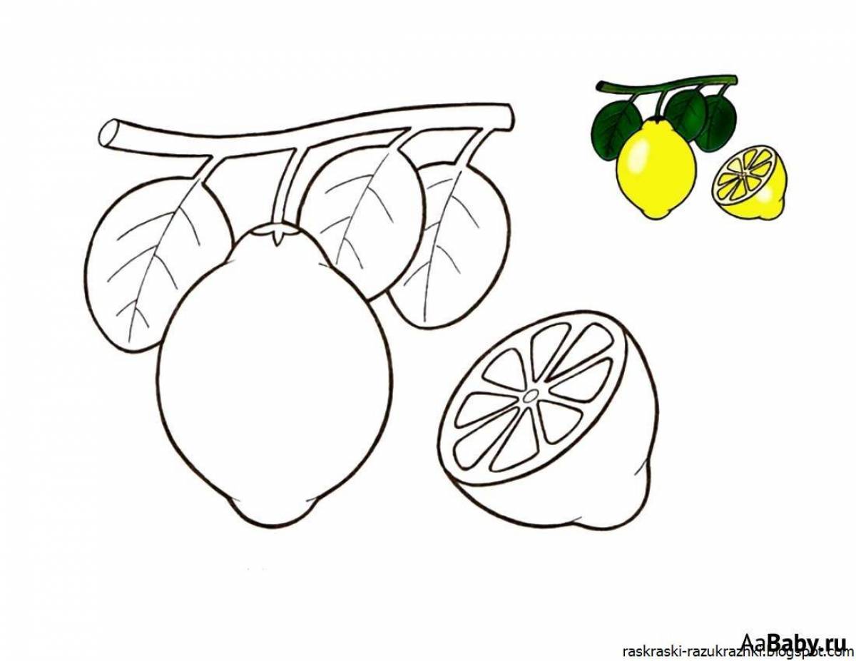 Игривая страница раскраски лимона для детей
