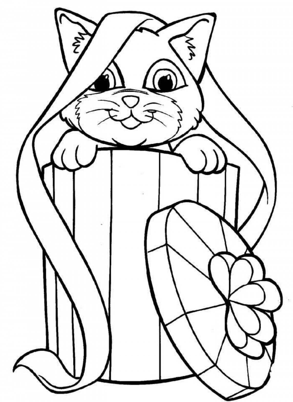 Curious coloring cat for children 6-7 years old