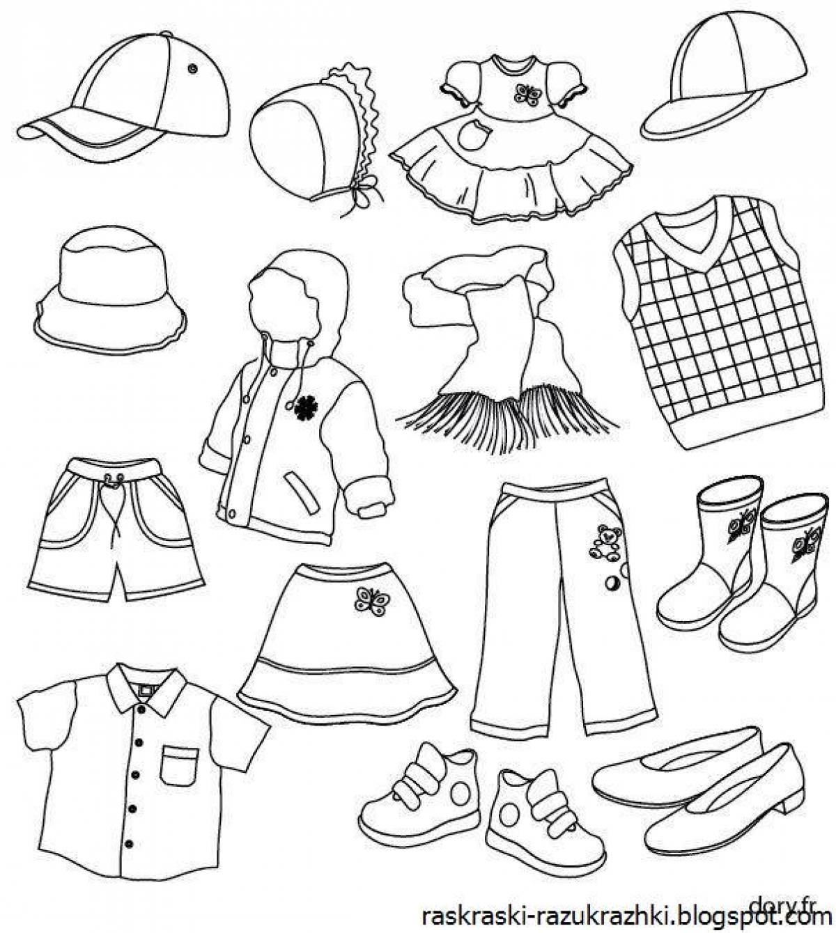 Красочная страница раскраски одежды для детей 5-6 лет