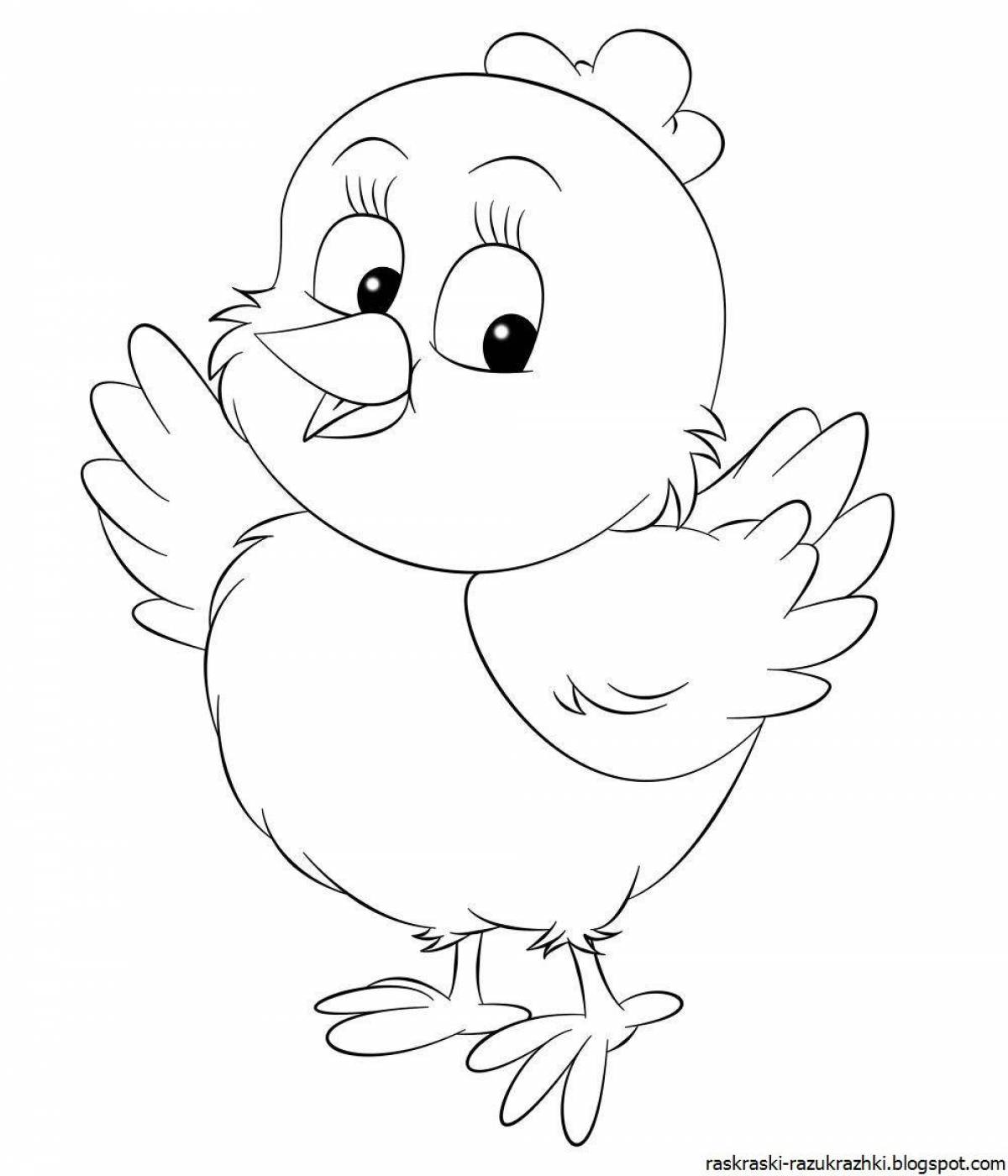 Glittering chick coloring page for 2-3 year olds