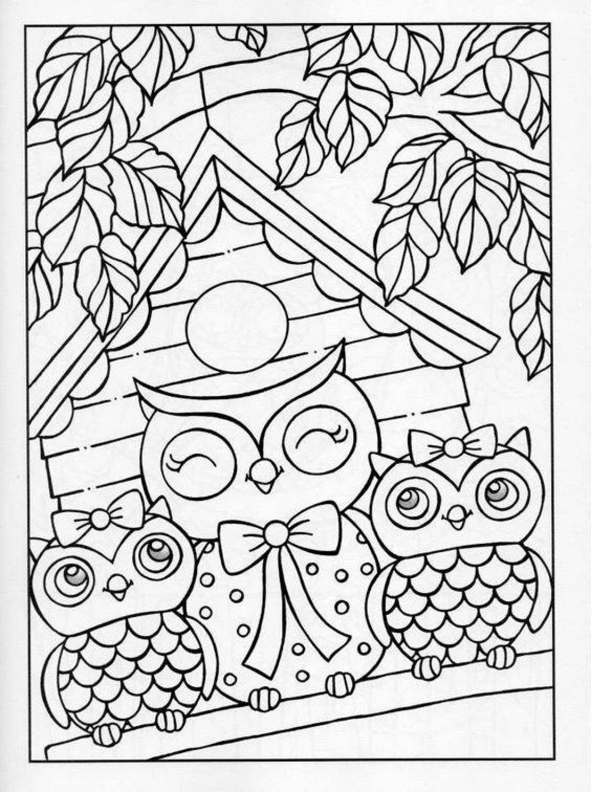Colouring serene owl house