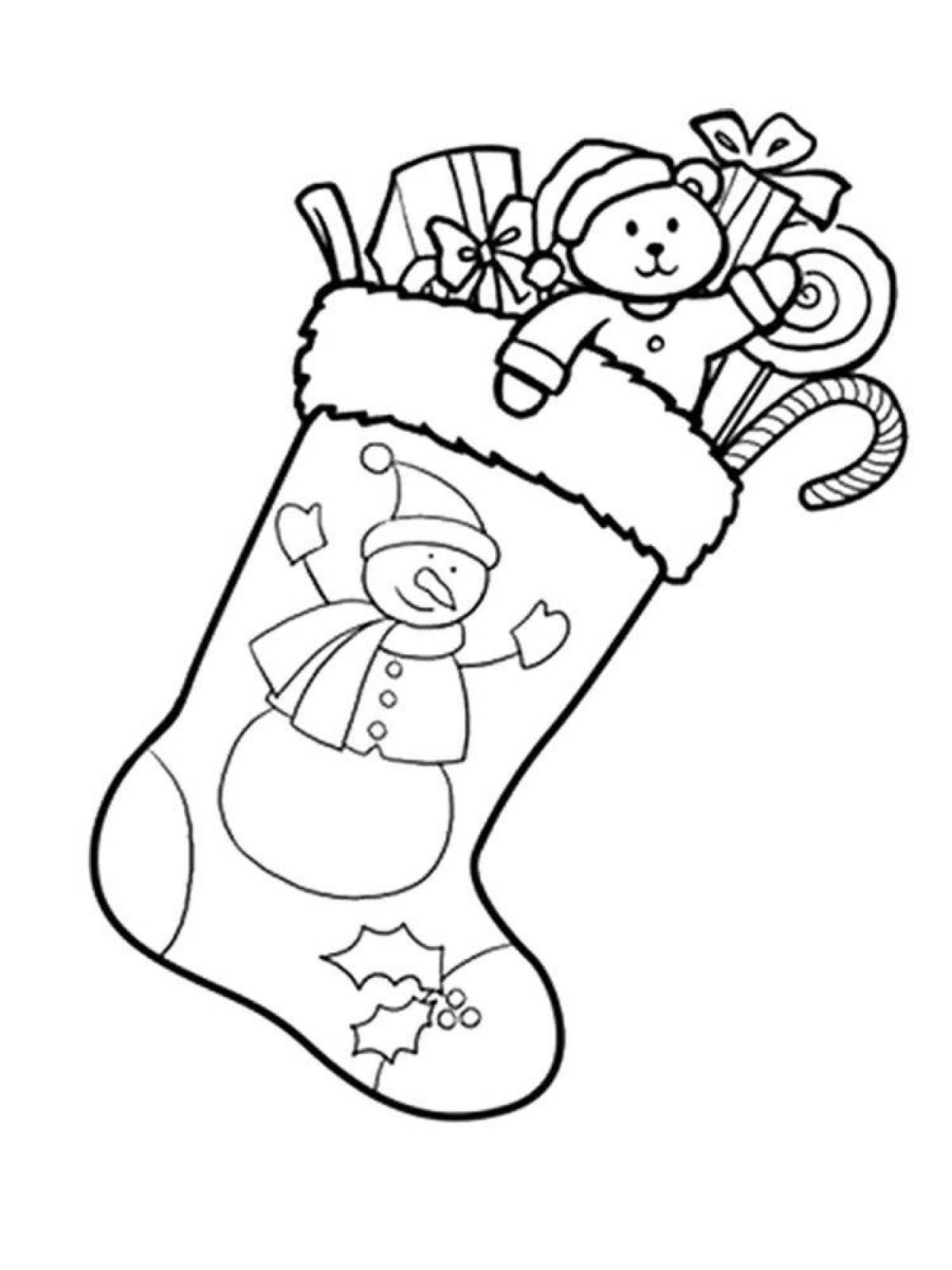 Раскраска праздничный рождественский носок