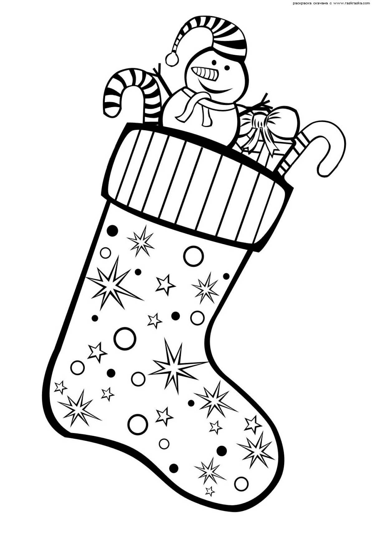 Раскраска яркий рождественский носок