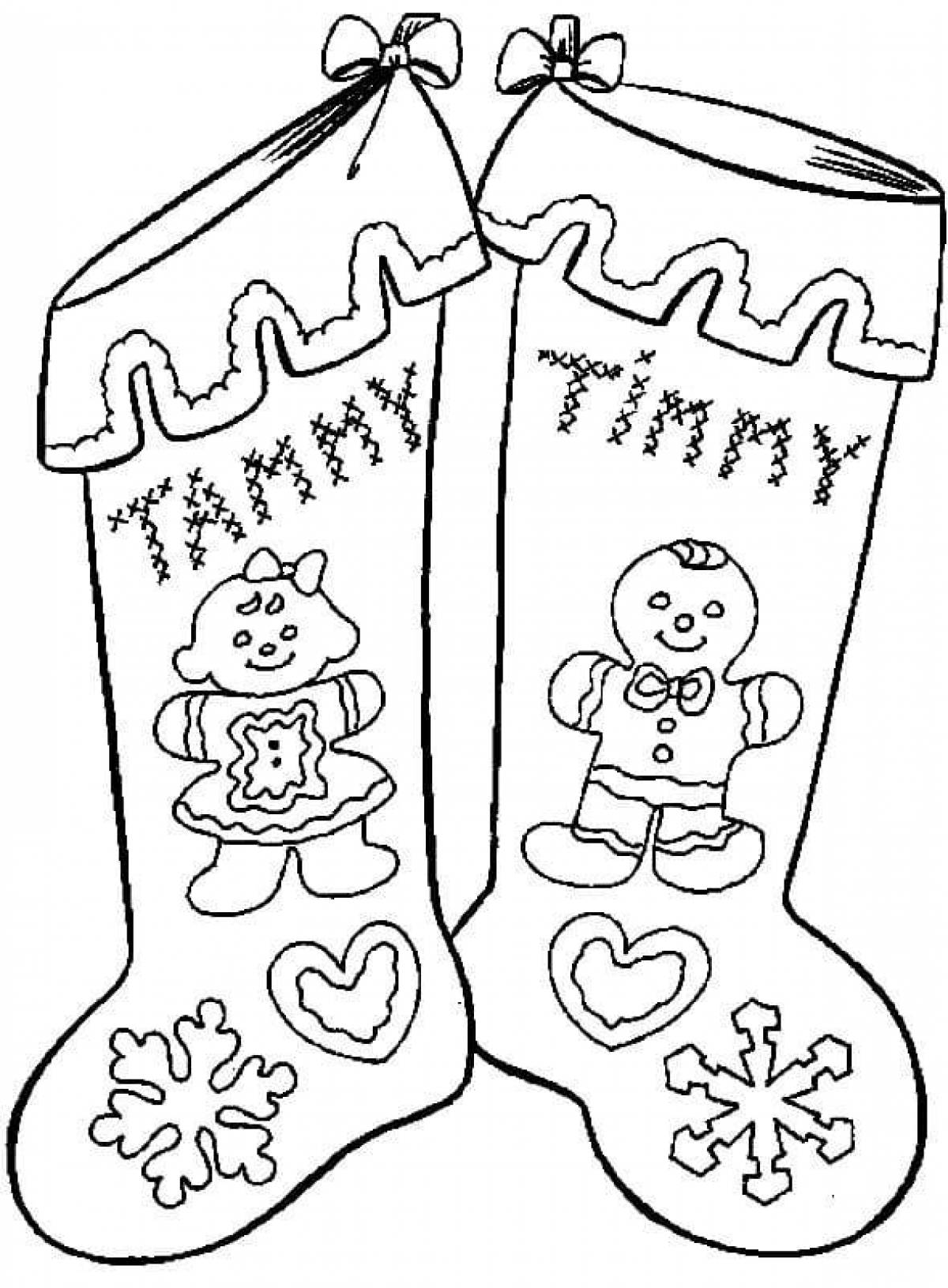 Раскраски рождественских носков. Носки на камин для подарков скачать