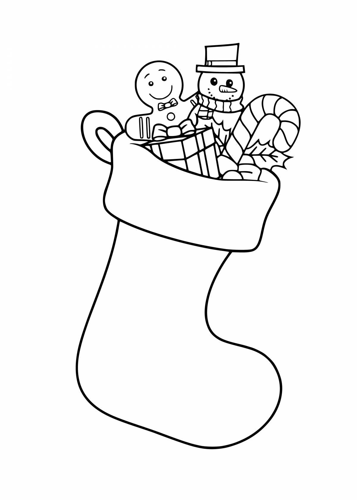 «Рождественский носок с узорами» бесплатная раскраска для детей - мальчиков и девочек