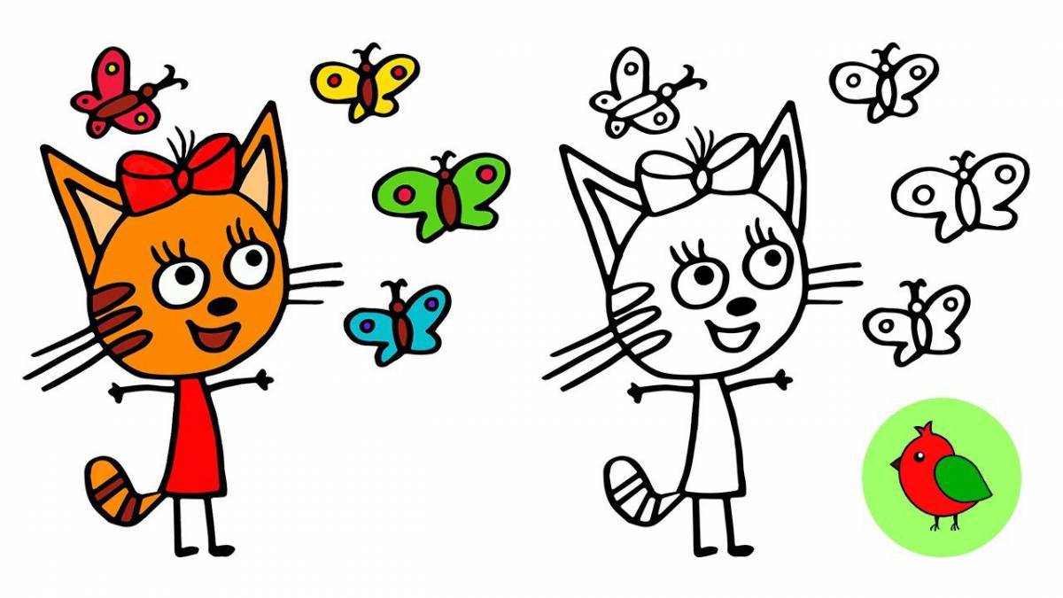 Игривая страница раскраски «три кота»