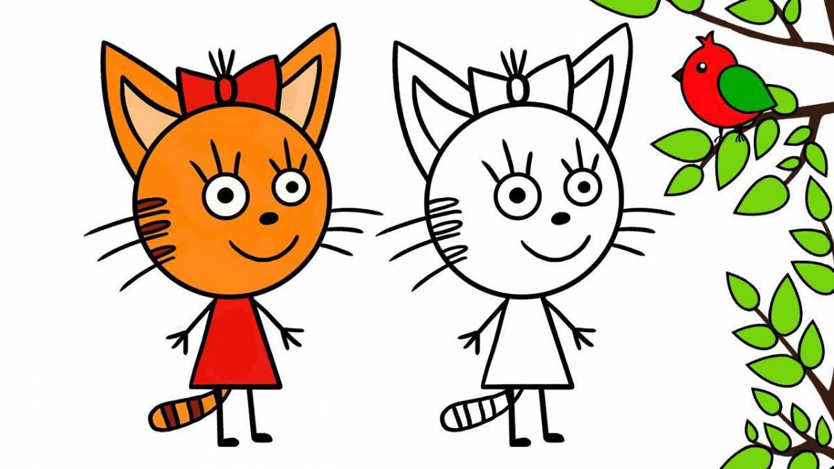 Three cats coloring page