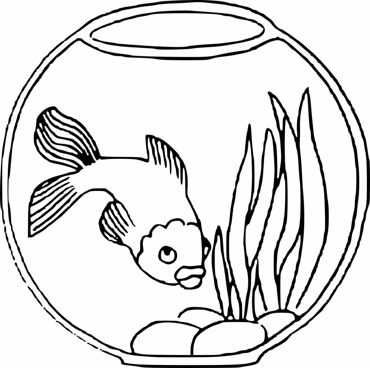 Учимся поэтапно рисовать аквариум с золотой рыбкой (+ раскраска)