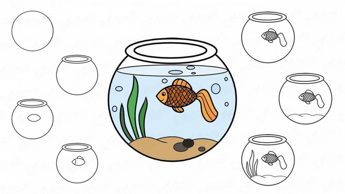 Увлекательная страница-раскраска «аквариум с рыбками» для детей