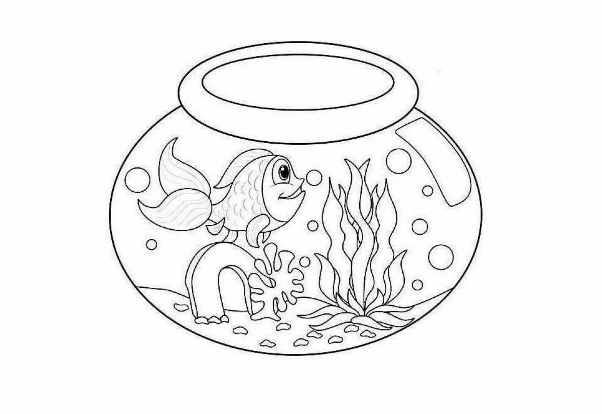 Очаровательная страница-раскраска для аквариума с рыбками для детей