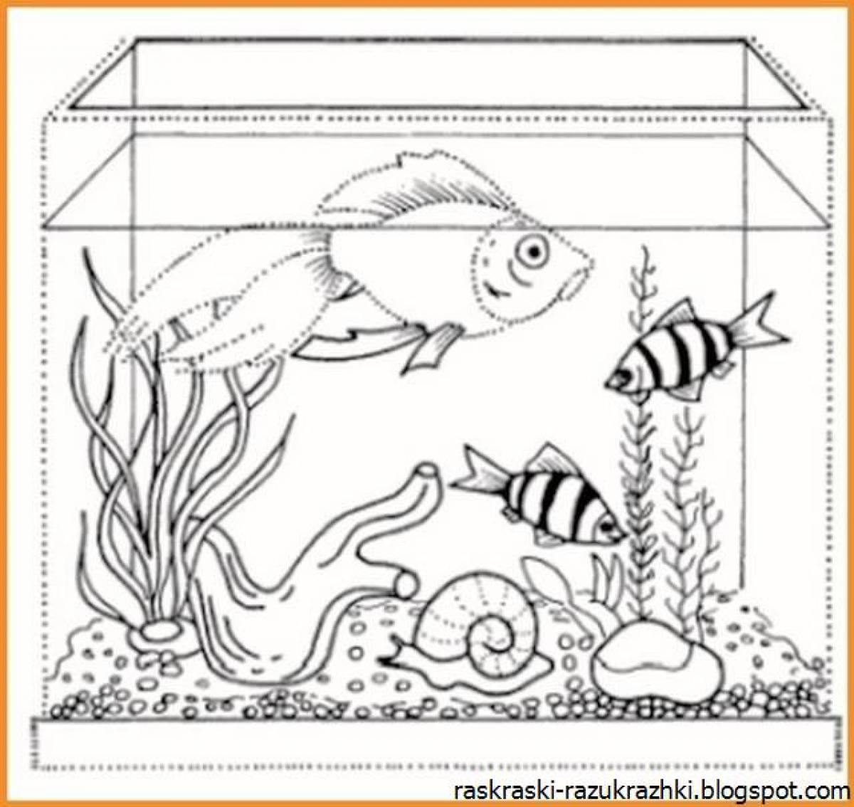 Невероятная страница-раскраска для аквариума с рыбками для детей