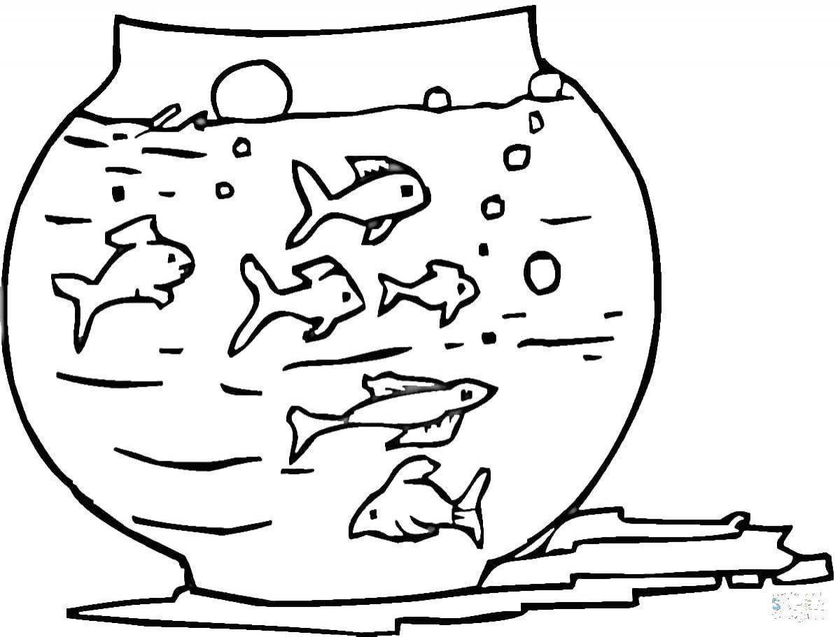 Aquarium coloring pages with beautiful fish for kids