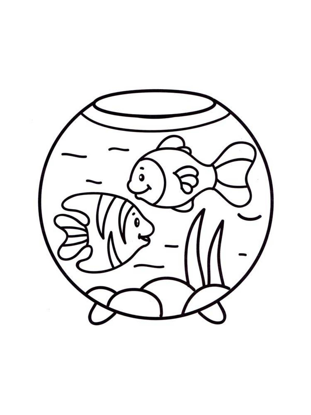 Attractive fish tank coloring page for kids