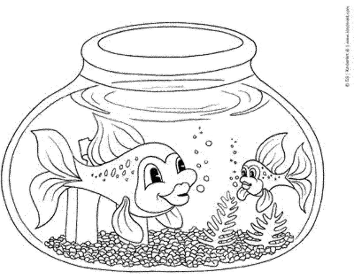 Раскраска аквариум с поразительными рыбками для детей