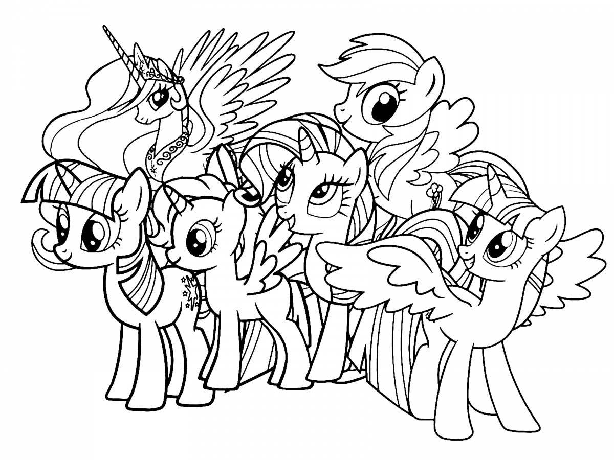 Coloring page blessed pony for children 5-6 years old