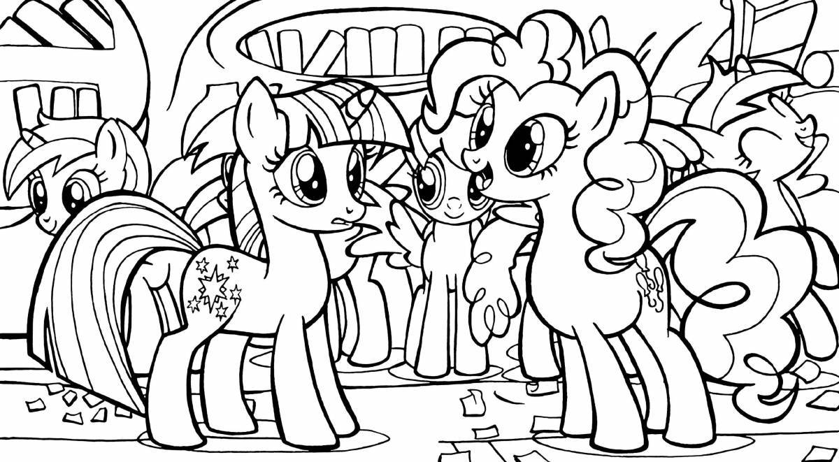 Animated pony coloring page for 5-6 year olds