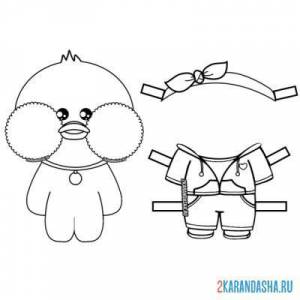 Coloring Pages Lalafanfan duck with clothes to cut out (39 pcs ...