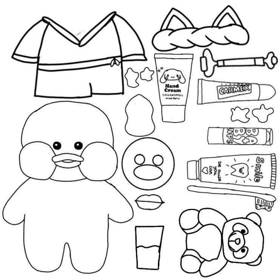 Coloring Pages Lalafanfan duck with clothes to cut out (39 pcs ...