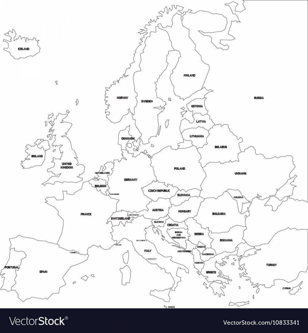 Контурная карта Европы политическая со столицами