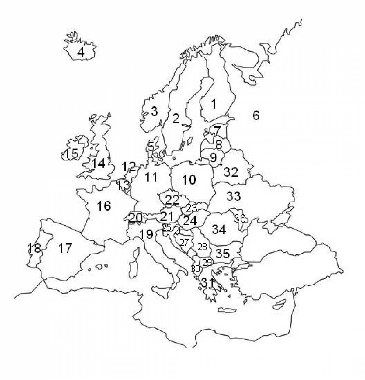 Карта Европы географическая раскраска