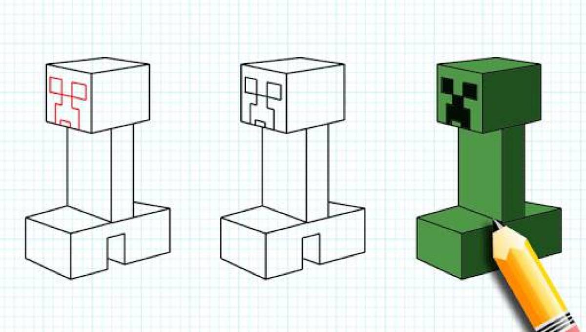 Майнкрафт поэтапно. Срисовывать самого легкого КРИПЕР В МАЙНКРАФТЕ.. Рисунки поэтапно для начинающих майнкрафт. КРИПЕР нарисовать карандашом для начинающих. Нарисовать КРИПЕРА из МАЙНКРАФТА по клеточкам в тетради.