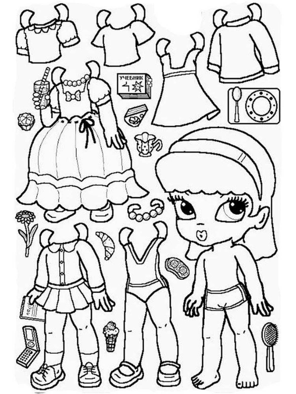Бумажная кукла с одеждой раскраска