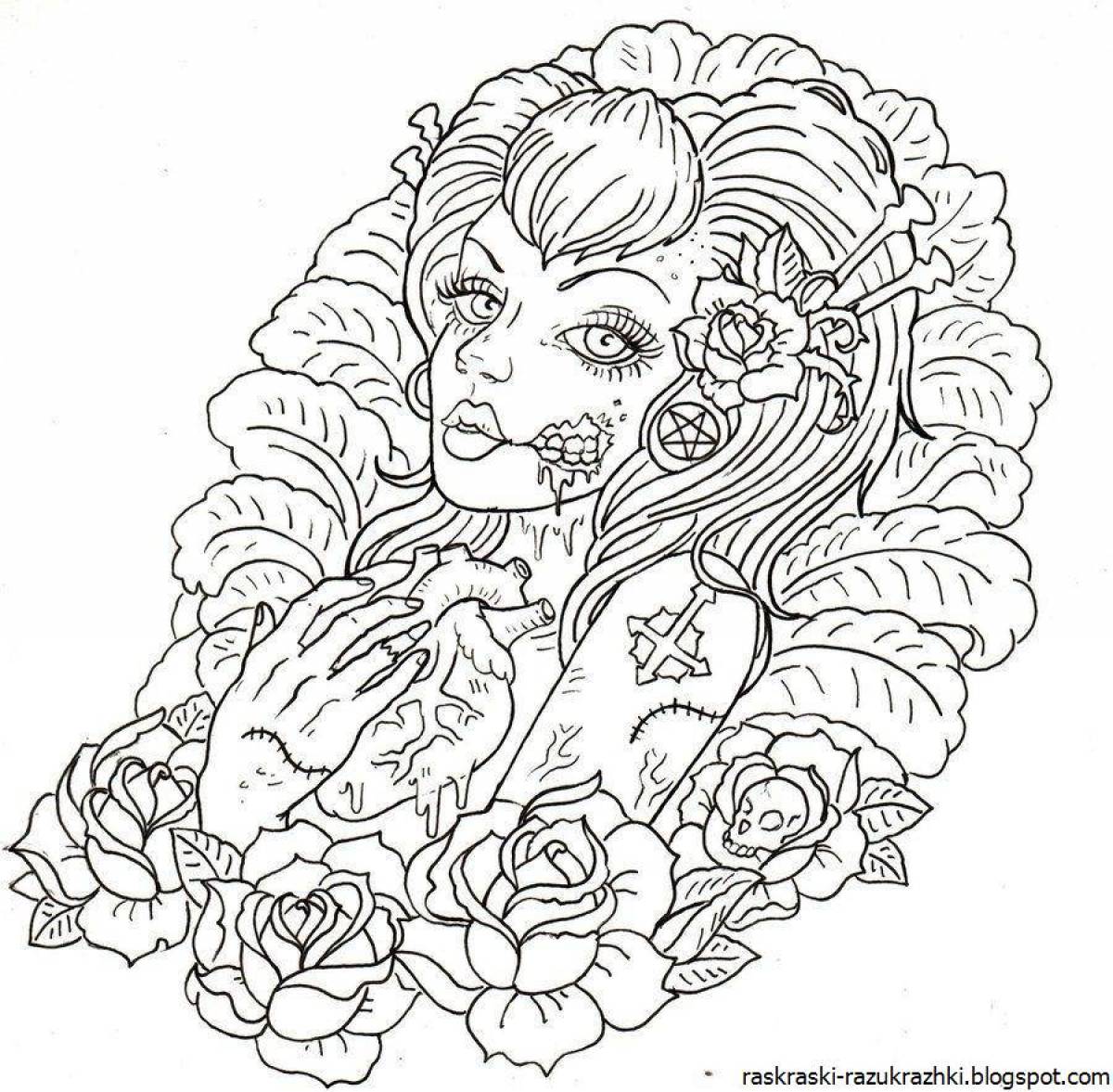 Playful tattoo coloring page