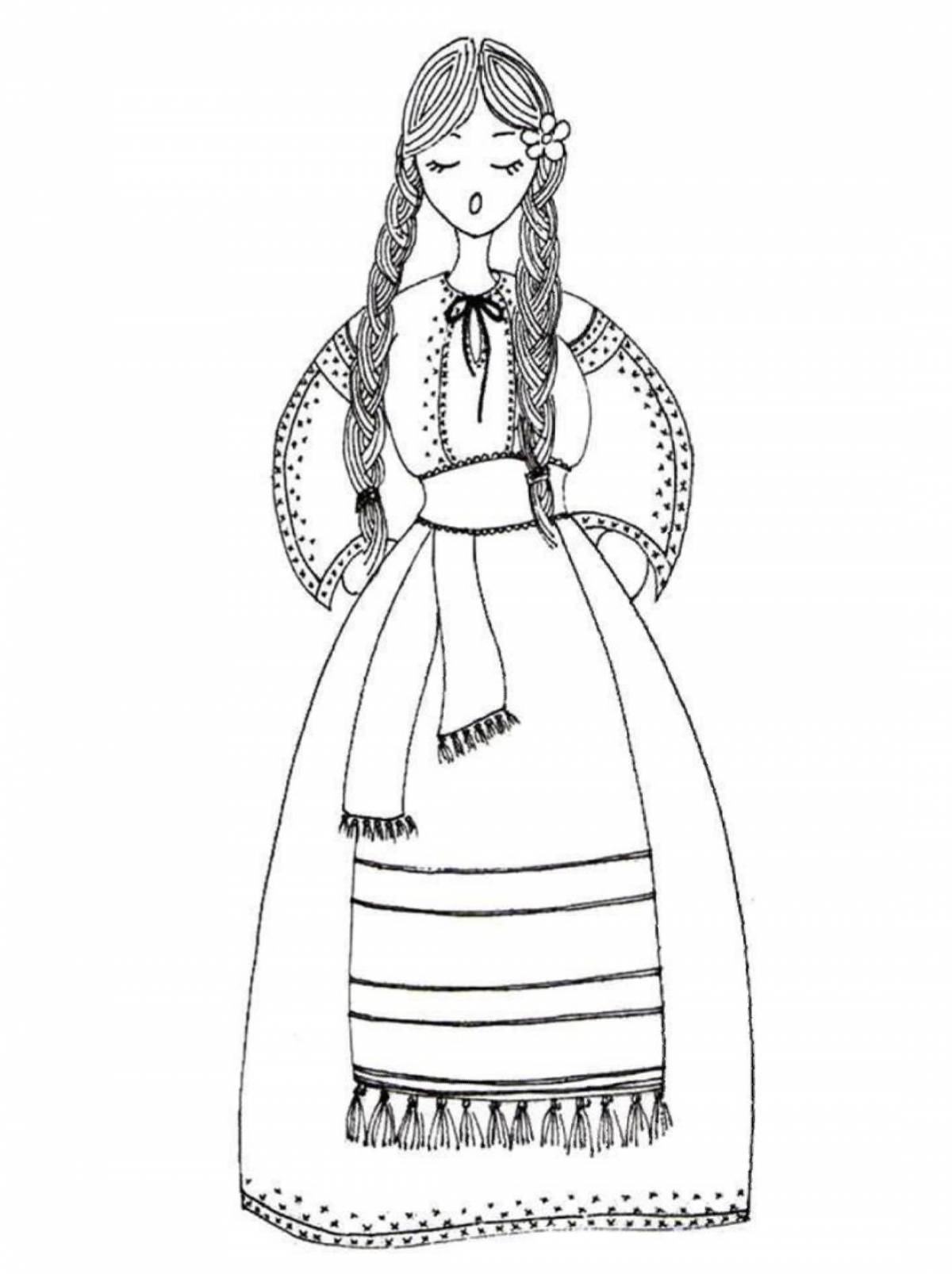 Coloring page lush Russian national costume