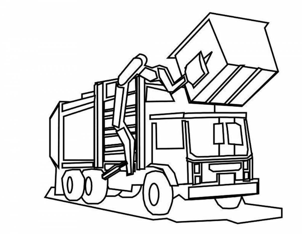 Colorful garbage truck coloring page for kids