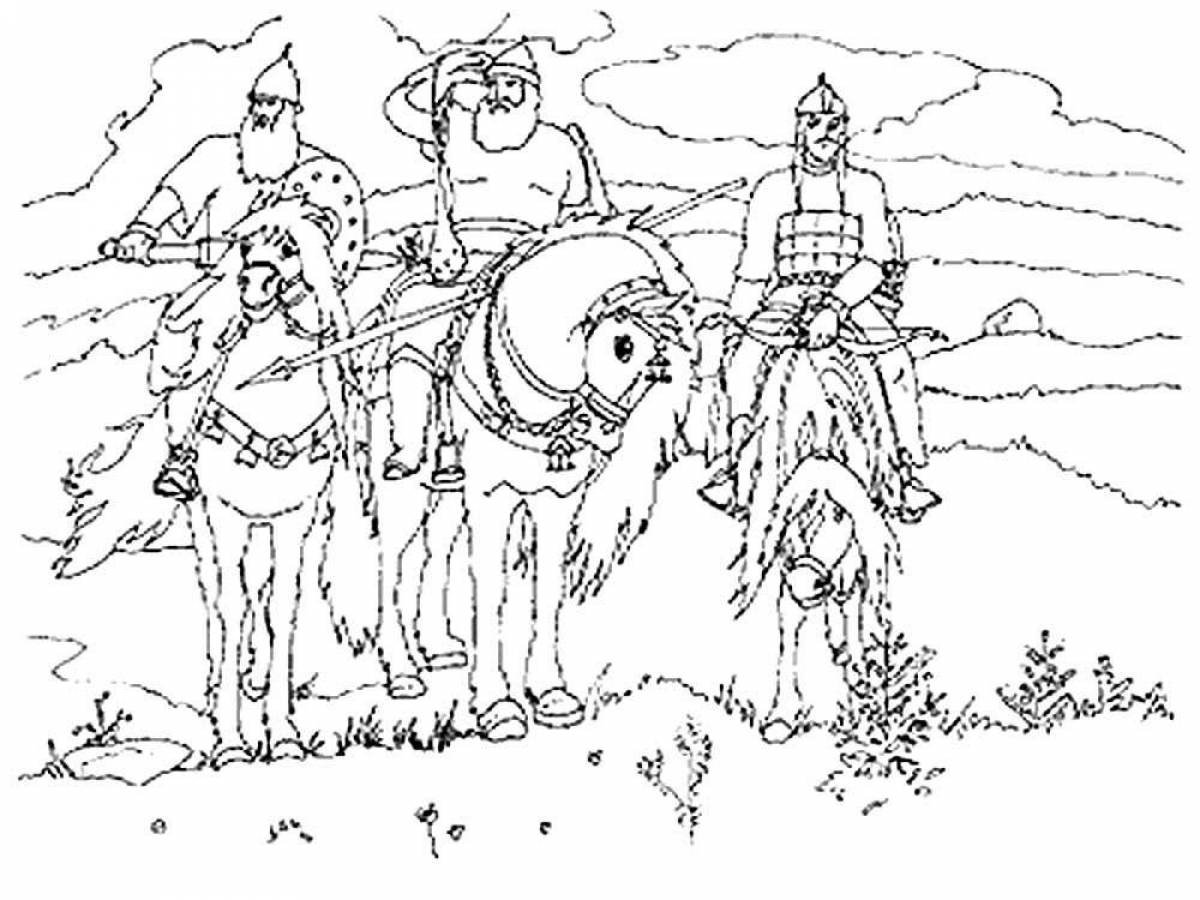 Amazing coloring pages of Russian heroes for kids