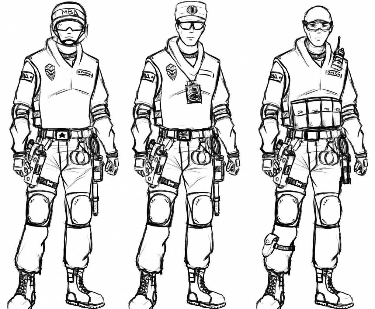 Relentless riot police coloring page