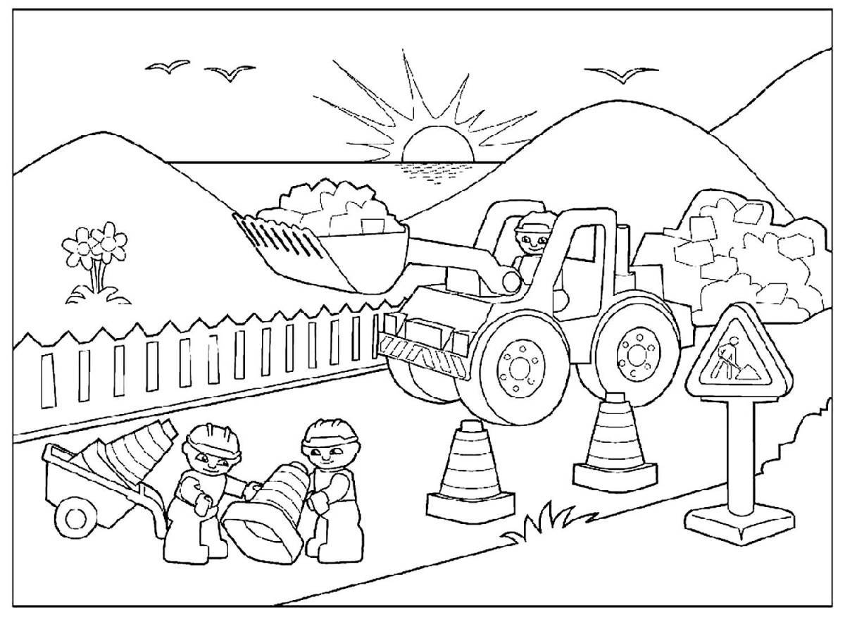 Attractive construction coloring page